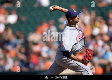 September 2009 - Baltimore, Maryland, U.. S - 30 Aug. 2009: Cleveland Indians Rafael Perez (53) während des Spiels zwischen den Cleveland Indians und den Baltimore Orioles bei Camden Yards in Baltimore, Maryland, bei dem Baltimore Orioles 5-2 gewann (Credit Image: © Southcreek Global/ZUMApress.com) Stockfoto