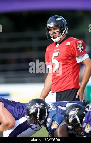 August 2009 - Westminster, Maryland, USA S - 11. August 2009: Baltimore Ravens Quarterback Joe Flacco während des Baltimore Ravens Trainingslagers 2009 am Mc Daniels College in Westminster, Maryland (Bild: © Southcreek Global/ZUMApress.com) Stockfoto