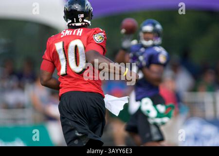 12. August 2009 - Westminster, Maryland, USA - 11. August 2009: Baltimore Ravens Quarterback Troy Smith bei den Baltimore Ravens 2009 Trainingslager am Mc Daniels College in Westminster, Maryland (Credit-Bild: © Southcreek Global/ZUMApress.com) Stockfoto