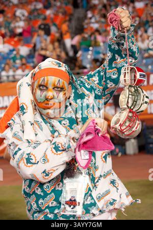 Oktober 2010 - Miami Gardens, Florida, USA - Delfinfan beim Miami Dolphins Monday Night Game gegen die New England Patriots. (Bild: © Michele Sandberg/ZUMApress.com) Stockfoto