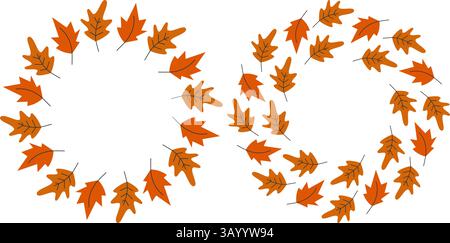 Handgezeichnete Eichen- und Ahornblätter Circle Frame Border trendige Herbstschattierungen Copy Space Ideenset. Isolierte Vektor-Illustration festliche Grußkarten, Poster, Faltblätter, Etiketten oder Web-Werbebanner Stock Vektor