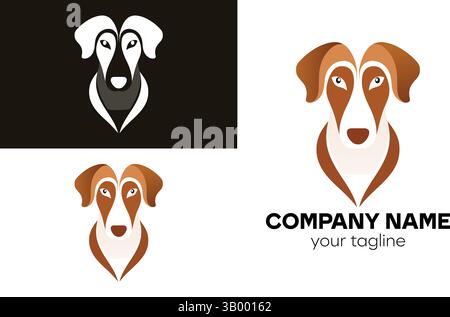 Modernes abstraktes symmetrisches Hundekopf-Logo-Design für Haustier- und tierische Unternehmen Stock Vektor