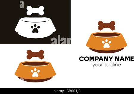 Klassische Tiernahrungsschale mit Paw Print und Knochen-Logo für Tiergeschäfte und Lebensmittelmarken Stock Vektor