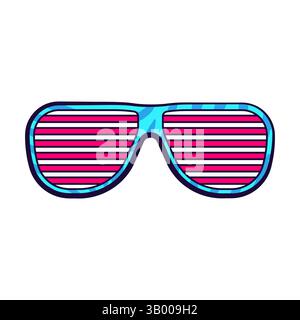 Vector Disco Brille oder Retro Tanzbrille. Modisches Accessoire oder Brillen aus den 90er Jahren. Pop-Art-Linsendesign. Symbol für isolierten Wegbereiter. Nostalgisch. Stock Vektor