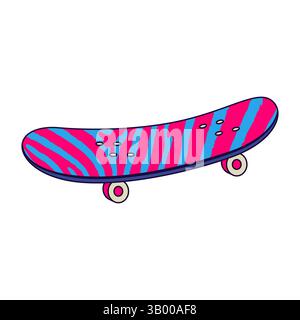 Vektorsymbol des Skateboard- oder Popart-Skating-Boardschilds der 90er Jahre. Retro-Straßensport-Symbol mit Deck und Rädern. Vintage Old School Skatepark. Urban Skater Stock Vektor