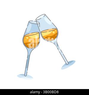 Sektgläser, die zum Feiern klirren. Vektor-Toast-Symbol für Festlichkeiten oder Feiertage, besondere Anlässe. Sekt oder Sekt. Stock Vektor