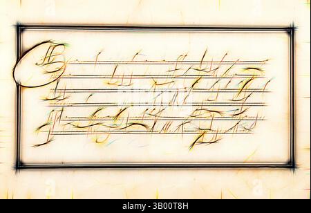 Eine strukturierte Oberfläche mit abstrakten Linien und Formen, die auf eine handschriftliche Notiz hinweisen. Die Komposition ist von weichen Kanten eingerahmt, die ein Gefühl von Tiefe und Bewegung schaffen. Klassische Kunst mit einem modernen Twist, neu interpretiert von Artotop Stockfoto