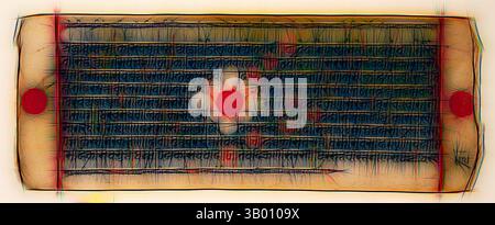 Eine antike Handschrift zeigt komplizierte Kalligraphie mit reichen, dekorativen Borten, kräftigen roten Kreisen und einem lebendigen zentralen Design, das das Auge zieht. Der Text, der in einer traditionellen Schrift geschrieben ist, deutet auf historische oder kulturelle Bedeutung hin und betont seine zeitlose Kunstfertigkeit und Handwerkskunst. Klassische Kunst mit einem modernen Touch, neu interpretiert von Artotop Stockfoto