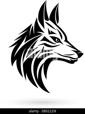 Ein Wolf Head Symbol, das sich perfekt als Abzeichen, Label, Logo oder T-Shirt eignet. Die Abbildung zeigt ein detailliertes Tieremblem mit scharfen Linien Stock Vektor