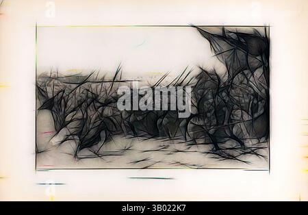 Eine dynamische Komposition mit fließenden Linien und abstrakten Formen, die ein Gefühl von Bewegung und Tiefe erzeugen und an eine turbulente Landschaft erinnern. Das Zusammenspiel von Dunkel und Licht sorgt für einen auffälligen Kontrast, der eine Atmosphäre voller Intrigen und Emotionen weckt. Klassische Kunst mit einem modernen Touch, der von Artotop neu interpretiert wurde Stockfoto