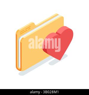 Isometrisches Vektorsymbol und Herz, in Farbe auf weißem Hintergrund, Favorit oder Lesezeichen Stock Vektor