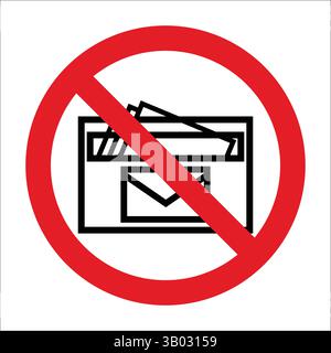 Rotes Verbotsschild, das die Mailbox überkreuzt und darauf hinweist, dass keine Post, Post oder Korrespondenz erlaubt ist. Stock Vektor