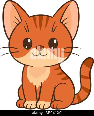 Rote Katze sitzt. Niedliches Karamell-Kätzchen im Cartoon-Stil. Flacher Cartoon-Stil, sauber, einfach. Perfekt für Kinderinhalte, Grußkarten, Aufkleber, T-Shirts, Becher und Poster Vektor-Illustration Stock Vektor