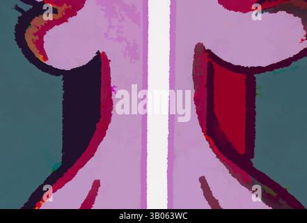 Eine abstrakte Darstellung einer Figur mit fließenden Formen und einer Mischung aus lebendigen Farben zeigt ein dynamisches Zusammenspiel von Licht und Schatten, wodurch ein Gefühl von Bewegung und Emotionen entsteht., ein abstraktes Design mit symmetrischen Formen in kontrastierenden Farben, das ein Gefühl von Tiefe und Dimensionalität in einem kreisförmigen Rahmen schafft. Klassische Kunst mit einem modernen Twist von Artotop, transformiertes chinesisches Ornament, klassische Kunst mit einem modernen Twist von Artotop Stockfoto