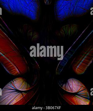 Eine abstrakte Komposition mit komplizierten Mustern und lebendigen Farben, die ein Gefühl organischer Formen und fließender Linien weckt, die sich verflechten und ein dynamisches visuelles Erlebnis schaffen. Ein kompliziertes, lebendiges Design verfügt über eine symmetrische Anordnung organischer Formen, die mit einer Mischung aus tiefen Farbtönen und zarten Linien unterstrichen werden. So entsteht eine visuell eindrucksvolle Darstellung, die eine Mischung aus Natur und abstrakter Kunst suggeriert. Klassische Kunst mit modernem Touch, neu interpretiert von Artotop, transformiertes Mediæval Ornament, Klassische Kunst mit modernem Touch, neu interpretiert von Artotop Stockfoto