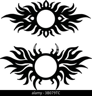 Tribal Sun Designs - abstrakte Sonnensymbole und Tattookunst Stock Vektor