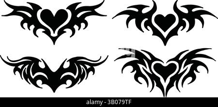 Tribal Heart Designs – abstrakte Liebessymbole und Tattookunst Stock Vektor