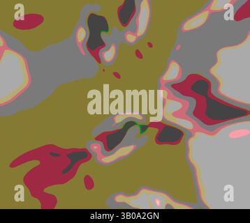 Eine lebendige abstrakte Komposition mit wirbelnden Formen und Farbtupfern, die ein energiegeladenes und dynamisches visuelles Erlebnis schaffen. Rot-, Grün- und gedämpfte Töne vermischen sich zu einem spielerischen Tanz über die Oberfläche und erwecken ein Gefühl von Bewegung und Spontaneität. Eine lebendige, abstrakte Darstellung eines Planeten, die eine Mischung aus Erdtönen und organischen Formen zeigt, die ein Gefühl von fremdem Gelände hervorrufen. Klassische Kunst mit einem modernen Twist von Artotop, transformierte französische Stoffe, erste Hälfte des 19. Jahrhunderts, klassische Kunst mit einem modernen Twist von Artotop Stockfoto