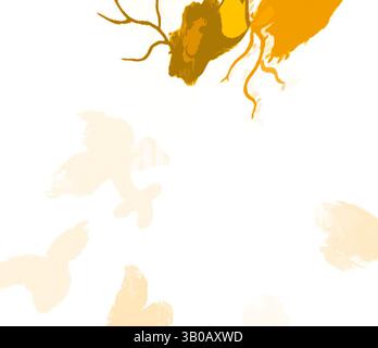 Ein skurriles Arrangement mit abstrakten Formen, die das Wesen der Vögel im Flug evozieren, im Kontrast zu einem hellen, minimalen Hintergrund. Die warmen Farbtöne vermitteln ein Gefühl von Bewegung und Freiheit. Eine Gruppe organischer Formen mit zarten, verzweigten Stielen, die eine Mischung aus lebendigen und gedämpften Tönen aufweisen, erweckt ein Gefühl natürlicher Schönheit und komplizierter Details. Das Arrangement regt Wachstum und Bewegung an und lädt dazu ein, seine Formen und Texturen zu erforschen. Klassische Kunst mit modernem Touch, neu interpretiert von Artotop, transformierte französische Stoffe, erste Hälfte des 19. Jahrhunderts, Klassische Kunst mit modernem Stockfoto