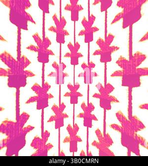 Ein lebendiges Muster zeigt eine wiederholte Reihe von stilisierten Blattformen in kräftigem Rosa vor hellem Hintergrund, was einen auffälligen visuellen Effekt erzeugt. Ein kreisförmiges Design mit einem sich wiederholenden Muster von stilisierten Blumenformen in leuchtenden Rosa- und Hellgelbtönen, die einen lebendigen und energiegeladenen visuellen Rhythmus erzeugen. Klassische Kunst mit einem modernen Twist von Artotop, transformierte französische Stoffe, erste Hälfte des 19. Jahrhunderts, klassische Kunst mit einem modernen Twist von Artotop Stockfoto