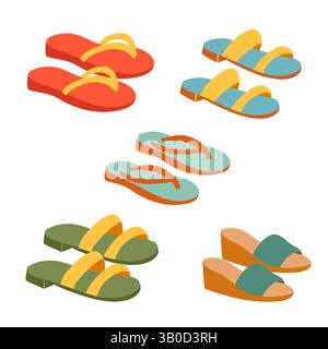 Set Sommerschuhe. Schuhe öffnen. Stock Vektor