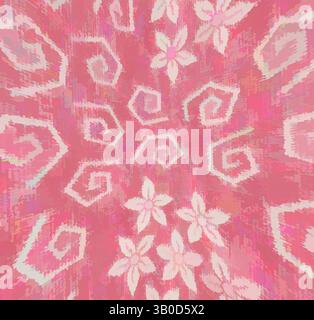 Ein lebhaftes Muster mit wirbelnden Spiralen und zarten Blumen, das eine dynamische und lebendige Komposition in rosa Tönen schafft. Ein lebhaftes Kreismuster mit komplizierten, wirbelnden Designs, die mit zarten Blumen verwoben sind, alles auf einem sanften rosafarbenen Hintergrund. Klassische Kunst mit einem modernen Twist von Artotop, transformierte französische Stoffe, erste Hälfte des 19. Jahrhunderts, klassische Kunst mit einem modernen Twist von Artotop Stockfoto