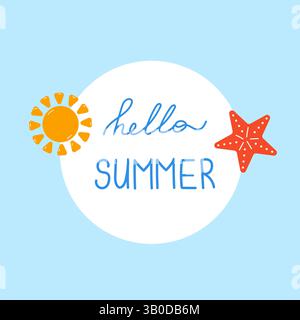Hallo Sommerbanner mit Stern und Sonne Stock Vektor
