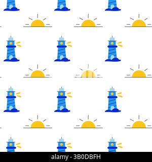 Nahtloses Muster mit Leuchtturm und Sonne Stock Vektor