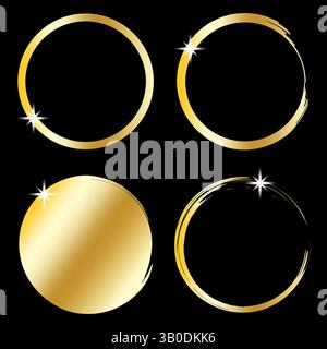 Goldener Kreis funkelt. Glänzender goldener Ring. Luxus-Rahmenset. Runder Vektor-Hervorhebung. Stock Vektor