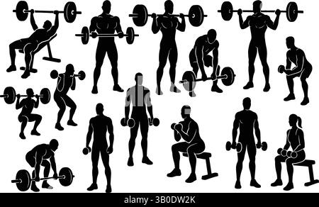 Gym Workout Silhouetten Gewichtheben Bodybuilding Vektor Set Stock Vektor