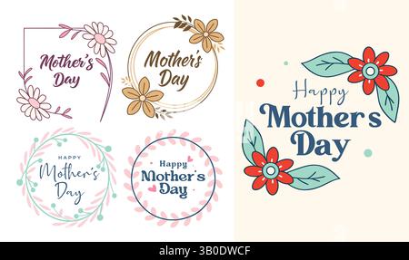 Happy Mother's Day Floral Frames Set Vektorkunst Stock Vektor