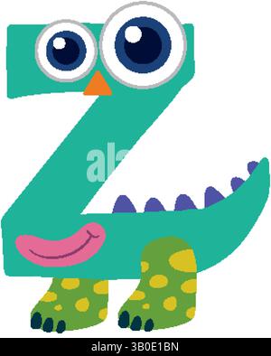 Bunte Vektor-Illustration des Buchstaben Z als süßes Monster. Mit leuchtenden Farben, Cartoon-Stil und skurrilen Designelementen Stock Vektor