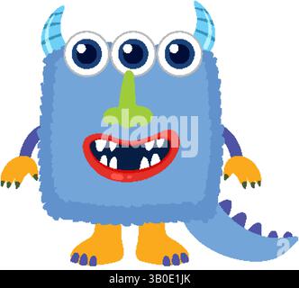 Verspieltes, quadratisches Monster mit drei Augen, leuchtenden Farben und Cartoon-Stil. Ideal für Medien und kreative Projekte für Kinder Stock Vektor