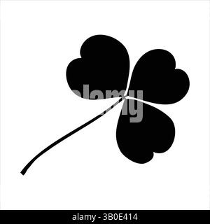 Eine markante, minimalistische Silhouette eines vierblättrigen Klees vor reinweißem Hintergrund. Stock Vektor