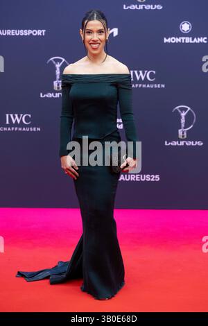 Madrid, Spanien. April 2025. Nicole David nimmt am Fotobesuch „The Laureus World Sports 2025“ im Galería de Cristal Teil. (Foto: Nacho Lopez/SOPA Images/SIPA USA) Credit: SIPA USA/Alamy Live News Stockfoto