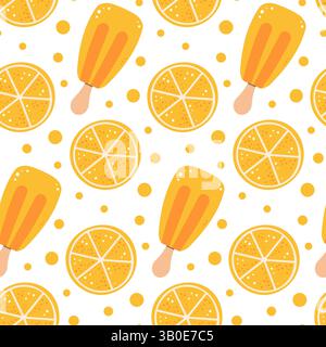Nahtloses Muster mit orangefarbenen Scheiben und Eis. Ideal für Sommer-, tropische oder kulinarische Designs Stock Vektor