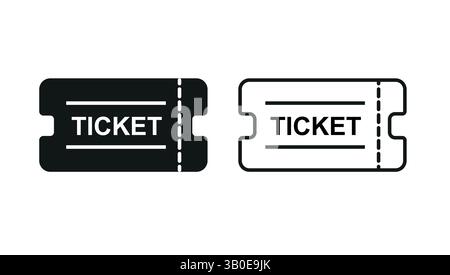 Schwarz-weiße Ticketsymbole mit gestrichelter Linie für Veranstaltungen oder Eintritte, flaches minimales Design für Gutscheine, Gutscheine oder Eintrittskarten Stock Vektor