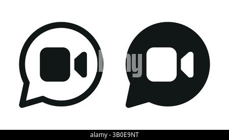 Schwarzweiß-Symbole für Videoanrufe in Sprechblasen, flaches, minimales Design für Kommunikation oder Design digitaler Medien Stock Vektor