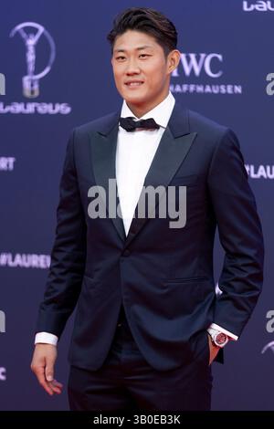 Madrid, Spanien. April 2025. Zhang Zhizhen nimmt am Fotocall „The Laureus World Sports 2025“ im Galería de Cristal Teil. Quelle: SOPA Images Limited/Alamy Live News Stockfoto