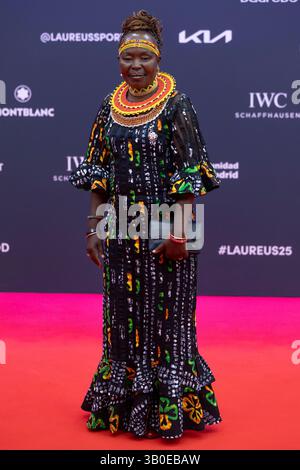 Madrid, Spanien. April 2025. Tegla Loroupe nimmt am Fotocall „Laureus World Sports 2025“ im Galería de Cristal Teil. Quelle: SOPA Images Limited/Alamy Live News Stockfoto