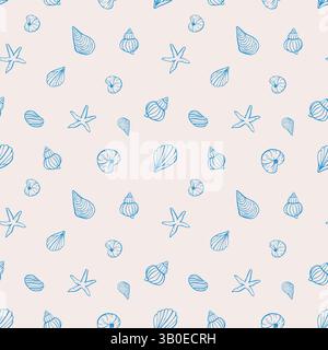Muschelkritzeleien handgezeichnetes nahtloses Muster. Ocean Life Vector Illustrationen Stock Vektor