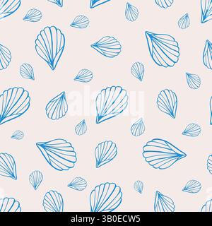 Muschelkritzeleien handgezeichnetes nahtloses Muster. Ocean Life Vector Illustrationen Stock Vektor