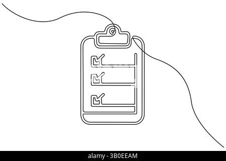 Minimale Illustration aus der Zwischenablage mit einzeiliger Grafik, sauberem weißem Hintergrund Stock Vektor