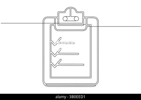 Minimale Illustration aus der Zwischenablage mit einzeiliger Grafik, sauberem weißem Hintergrund Stock Vektor