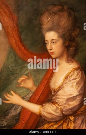 England, Somerset, Bath, das Holburne Museum, Porträt von Louisa Skrine, Lady Clarges spielt eine Harfe Stockfoto
