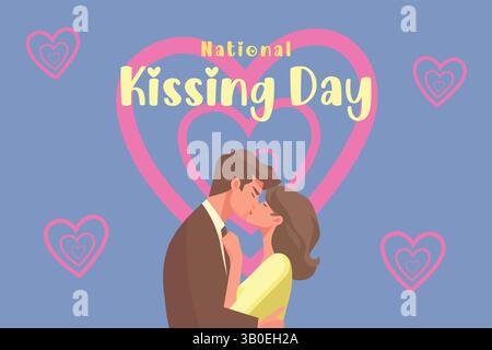 Nationales Küssen Tag Poster mit Küssen Paar flache Vektor-Illustration. Stock Vektor