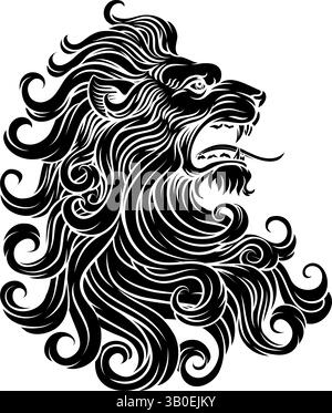 Löwenkopf Holzschnitt Ätzen Im Vintage-Stil Stock Vektor