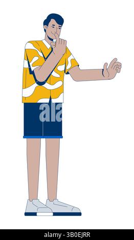 Nachdenklicher indischer Mann im legeren Sommer-Outfit mit 2D-Zeichentrickfigur Stock Vektor