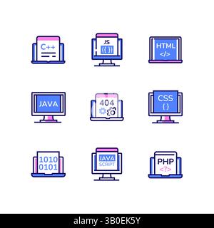 Programmierung – Symbole im modernen Liniendesign Stock Vektor