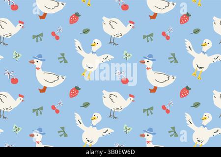 Bezauberndes Cottagecore-Muster mit Nutztieren und Früchten für Textildesign. Stock Vektor